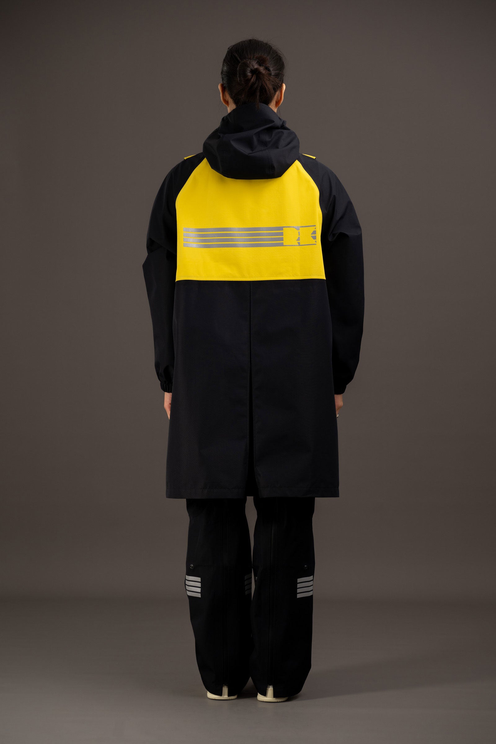parka innovant femmes jaune noir rekis avec jambières et gilet visibilité 