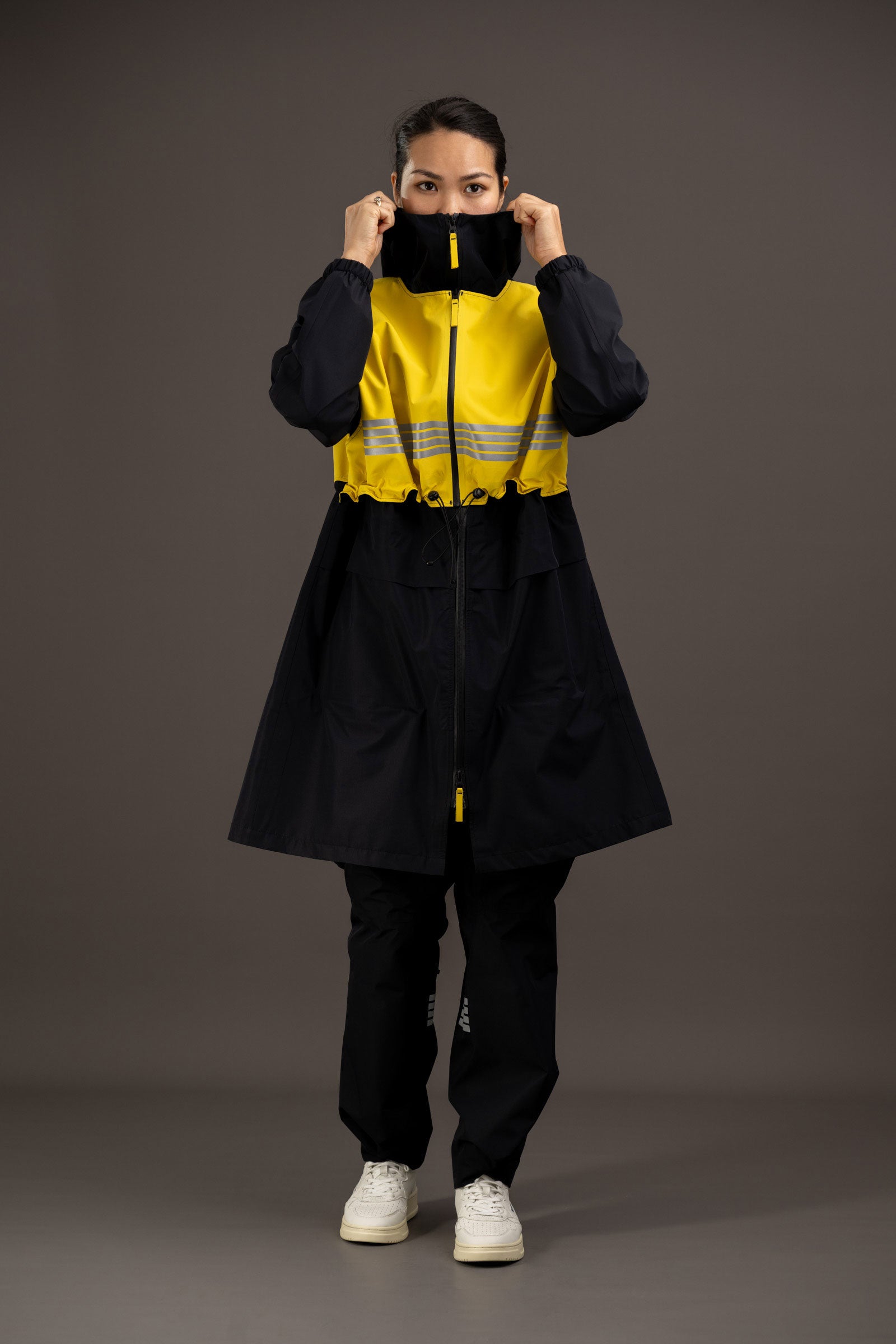 parka innovant noir et jaune avec jambières pour femmes rekis