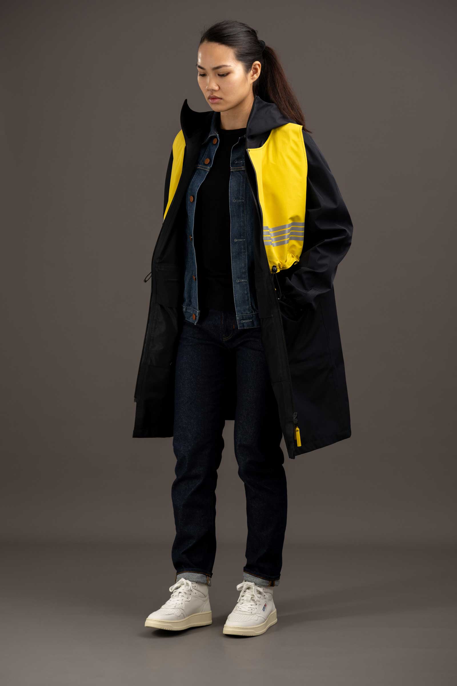 parka femme imperméable vélo visibilité jaune noir rekis
