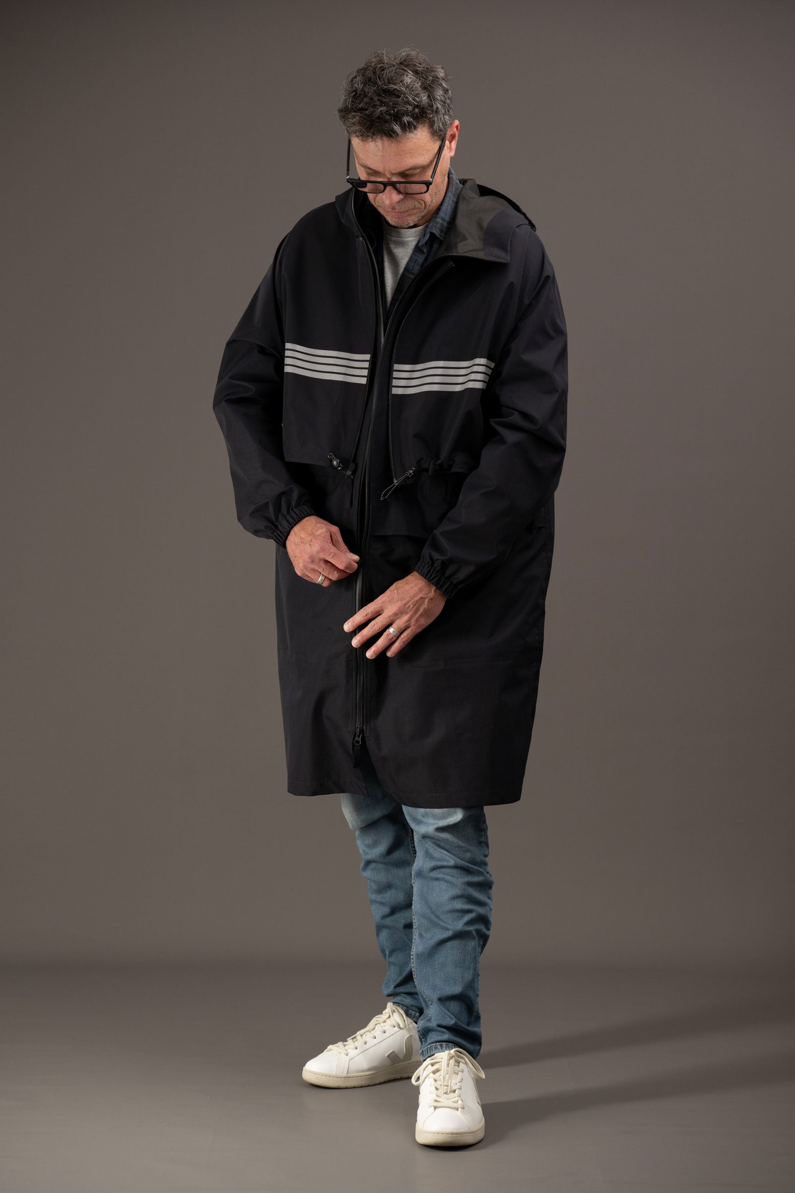 trench homme noir visibilité pour mobilités actives fermeture double sens ykk aquaguard