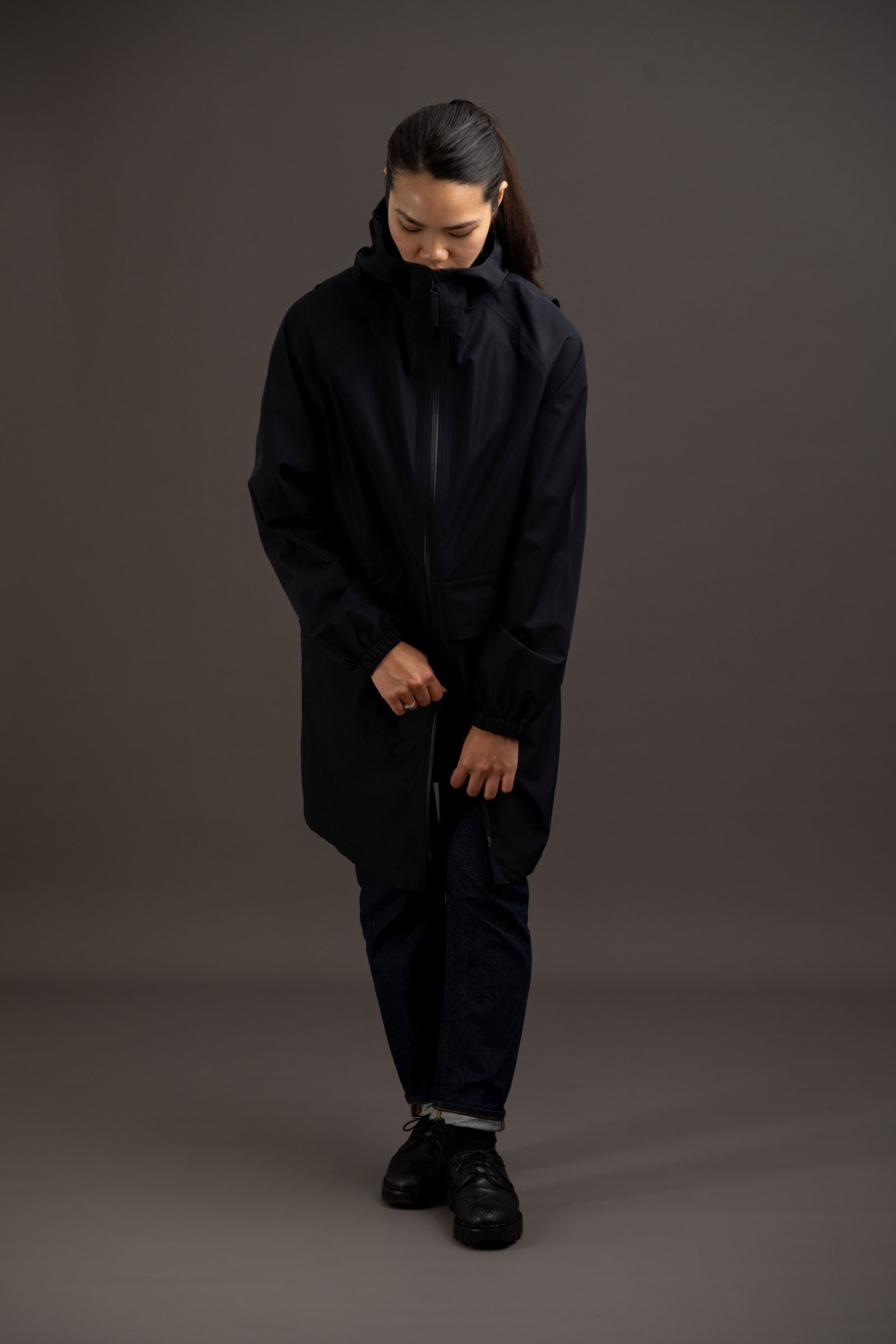 trench technique noir femme avec fermeture ykk double sens rekis